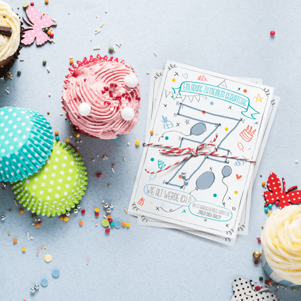 Malen-nach-Zahlen-einladung-Geburtstag-Kindergeburtstag-Postkarte-Party-Konfetti-Wimpel-Luftballons-Jungs-Blau-Quadrat 2
