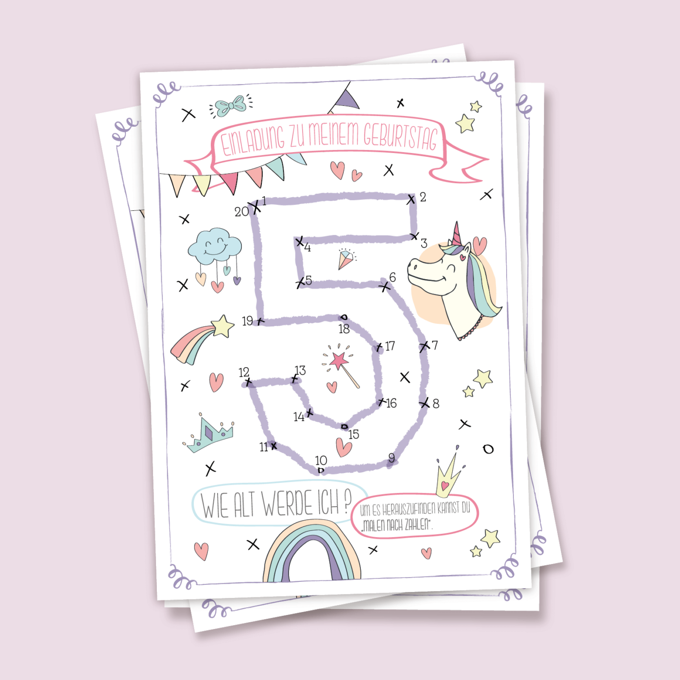 12 Einladungskarten Zum 5. Geburtstag – Lama-Motiv, A6 Format, Mit UV-Lack, Made In Germany