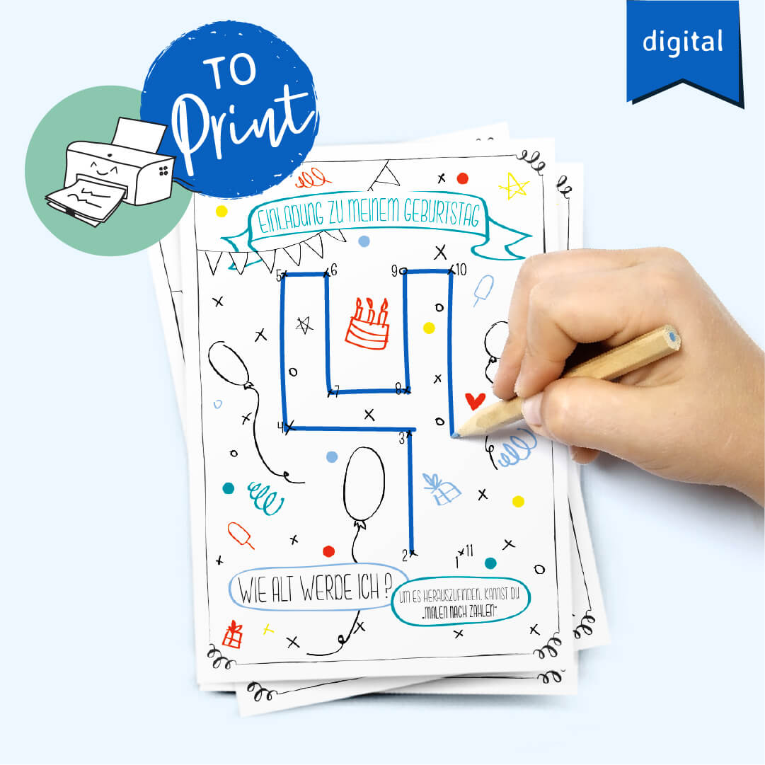 4. Geburtstag Karte digitaler Download Einladung Kindergeburtstag zum Herunterladen und Ausdrucken print 4