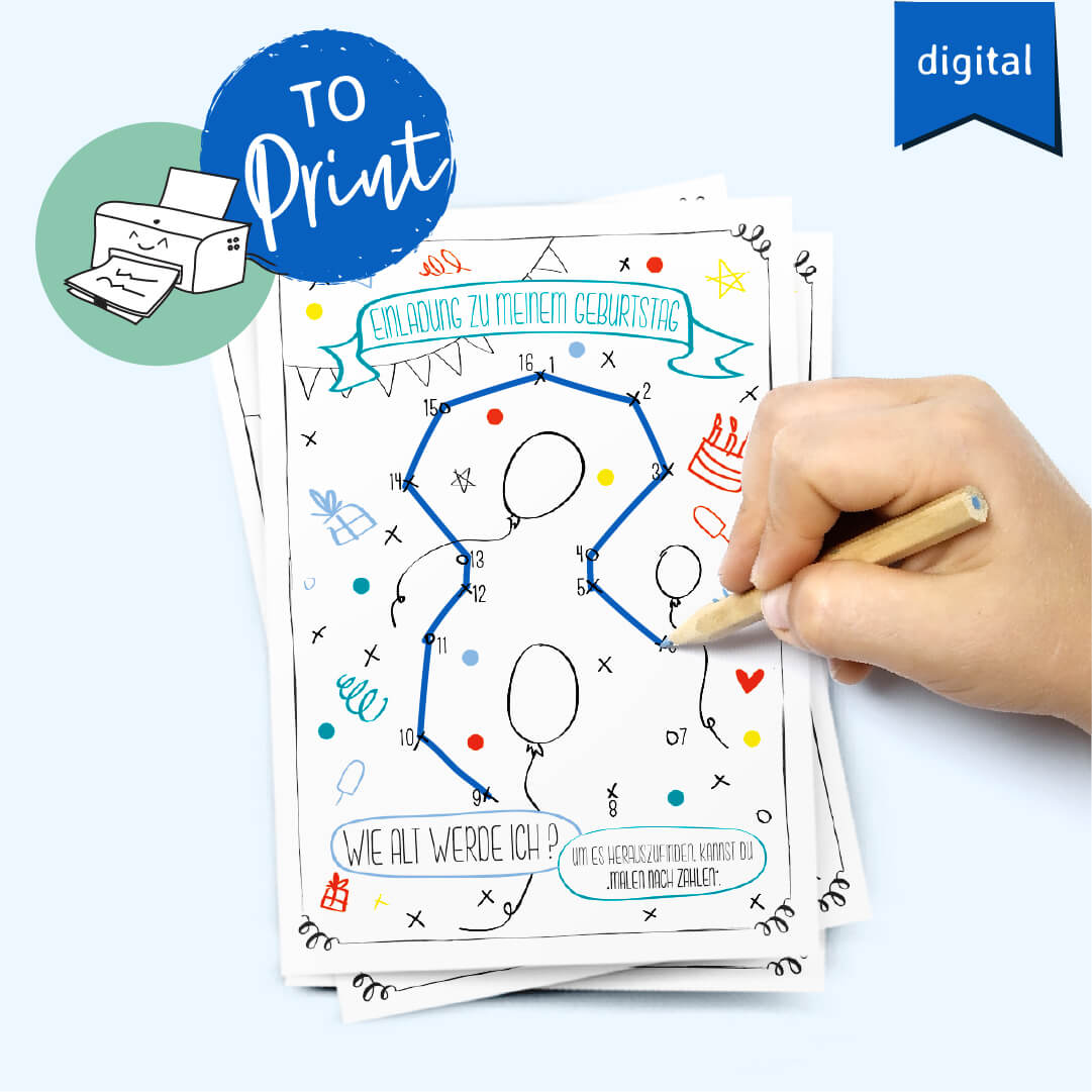 8. Geburtstag Karte digitaler Download Einladung Kindergeburtstag zum Herunterladen und Ausdrucken print 8